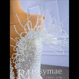 Luxury Mermaid Sequins Beading Pearls Wedding Dress - Rosymae