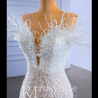 Luxury Mermaid Sequins Beading Pearls Wedding Dress - Rosymae