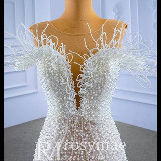 Luxury Mermaid Sequins Beading Pearls Wedding Dress - Rosymae