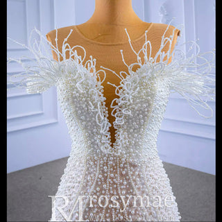 Luxury Mermaid Sequins Beading Pearls Wedding Dress - Rosymae
