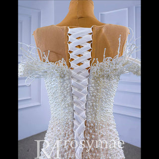 Luxury Mermaid Sequins Beading Pearls Wedding Dress - Rosymae