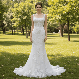 Luxury Mermaid Square Neck Wedding Dresses with Backless - Rosymae