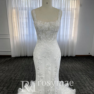 Luxury Mermaid Square Neck Wedding Dresses with Backless - Rosymae