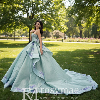 Luxury Mint Green Handmade Glitter Sequins Ball Gown Quinceanera Dress - Rosymae