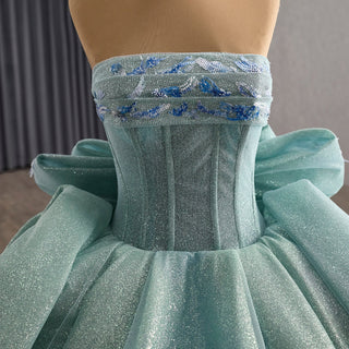 Luxury Mint Green Handmade Glitter Sequins Ball Gown Quinceanera Dress - Rosymae