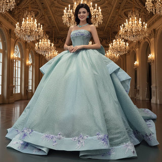 Luxury Mint Green Handmade Glitter Sequins Ball Gown Quinceanera Dress - Rosymae