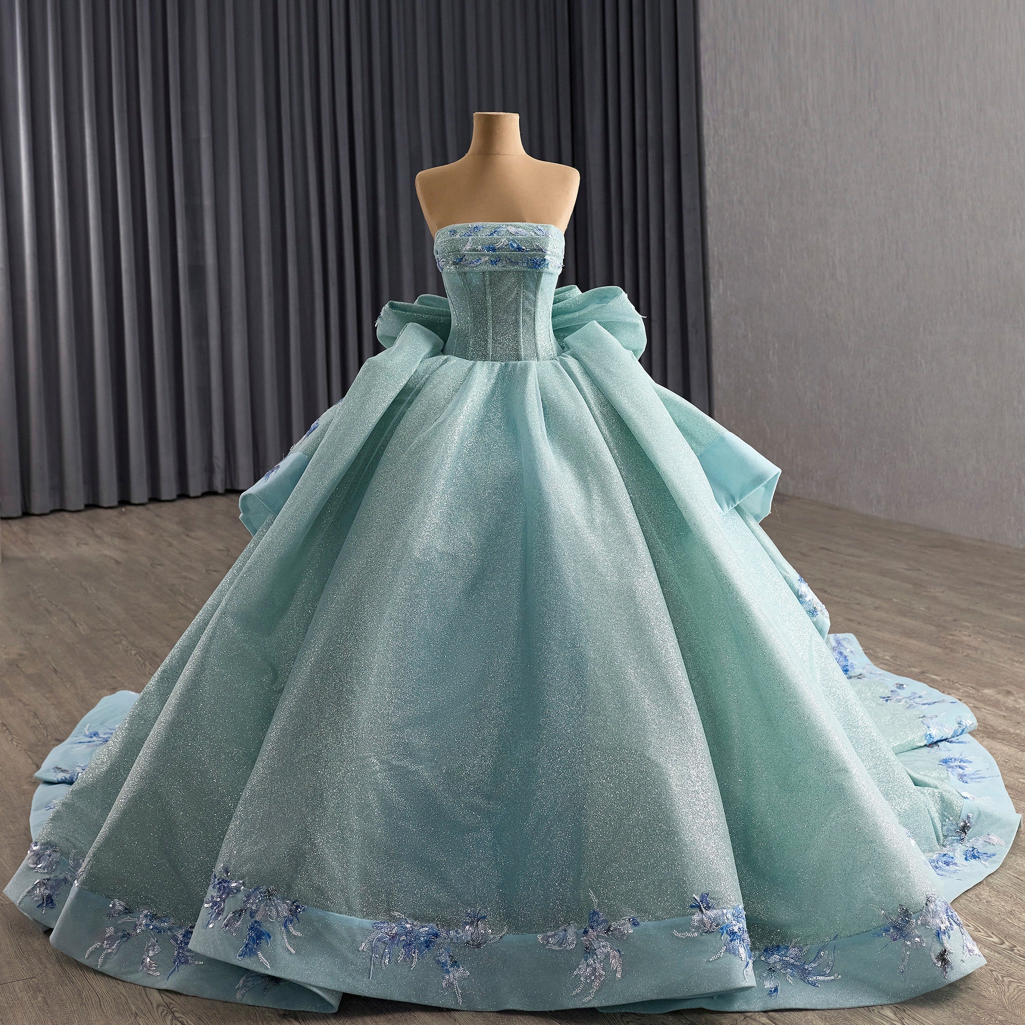 Luxury Mint Green Handmade Glitter Sequins Ball Gown Quinceanera Dress - Rosymae