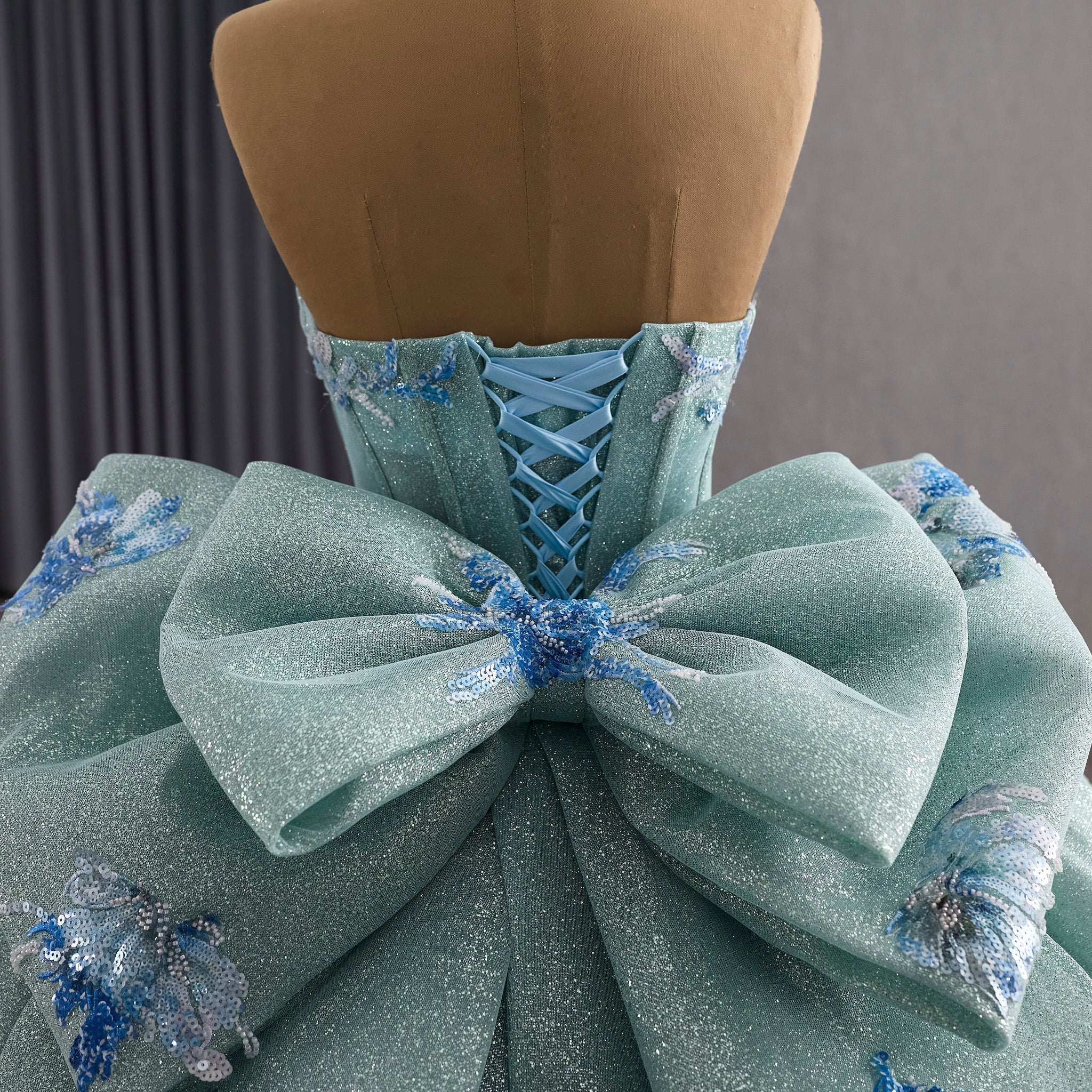 Luxury Mint Green Handmade Glitter Sequins Ball Gown Quinceanera Dress - Rosymae