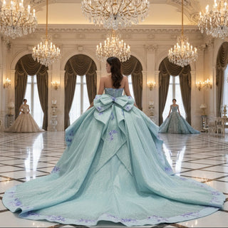 Luxury Mint Green Handmade Glitter Sequins Ball Gown Quinceanera Dress - Rosymae