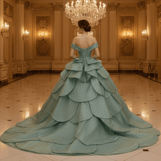 Luxury Mint Off-the-Shoulder Sequin Dress for Prom or Quinceañera - Rosymae