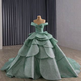 Luxury Mint Off-the-Shoulder Sequin Dress for Prom or Quinceañera - Rosymae