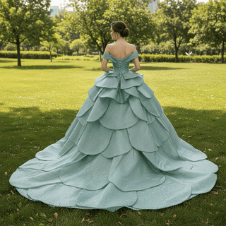 Luxury Mint Off-the-Shoulder Sequin Dress for Prom or Quinceañera - Rosymae