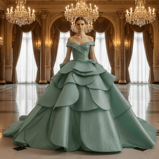 Luxury Mint Off-the-Shoulder Sequin Dress for Prom or Quinceañera - Rosymae