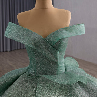 Luxury Mint Off-the-Shoulder Sequin Dress for Prom or Quinceañera - Rosymae