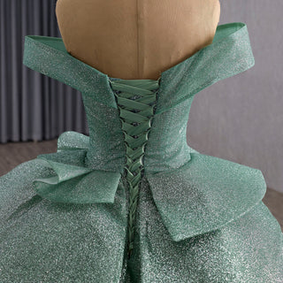 Luxury Mint Off-the-Shoulder Sequin Dress for Prom or Quinceañera - Rosymae