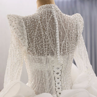Luxury Modest High Neck Ball Gown Wedding Dress with Long Sleeve - Rosymae