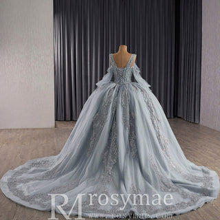 Luxury Off Shoulder Basque Waist Quinceanera Dress with Long Sleeve - Rosymae