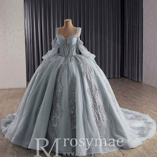 Luxury Off Shoulder Basque Waist Quinceanera Dress with Long Sleeve - Rosymae