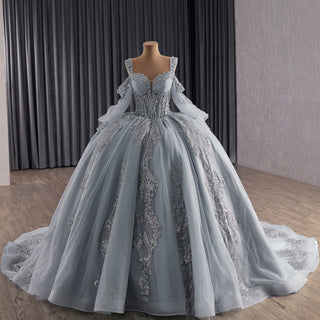 Luxury Off Shoulder Basque Waist Quinceanera Dress with Long Sleeve - Rosymae