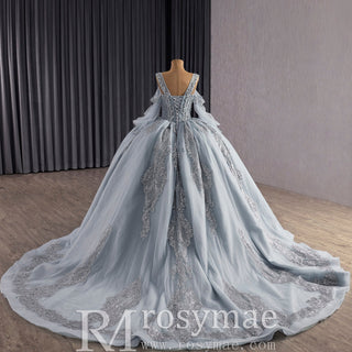 Luxury Off Shoulder Basque Waist Quinceanera Dress with Long Sleeve - Rosymae