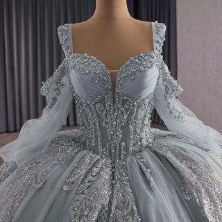 Luxury Off Shoulder Basque Waist Quinceanera Dress with Long Sleeve - Rosymae