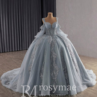Luxury Off Shoulder Basque Waist Quinceanera Dress with Long Sleeve - Rosymae