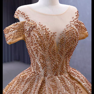 Luxury Off Shoulder Puffy Ball Gown Quinceanera Dress with Beaded Pearls - Rosymae