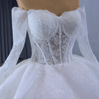 Luxury Off the Shoulder Long Sleeve Ball Gown Wedding Dress - Rosymae