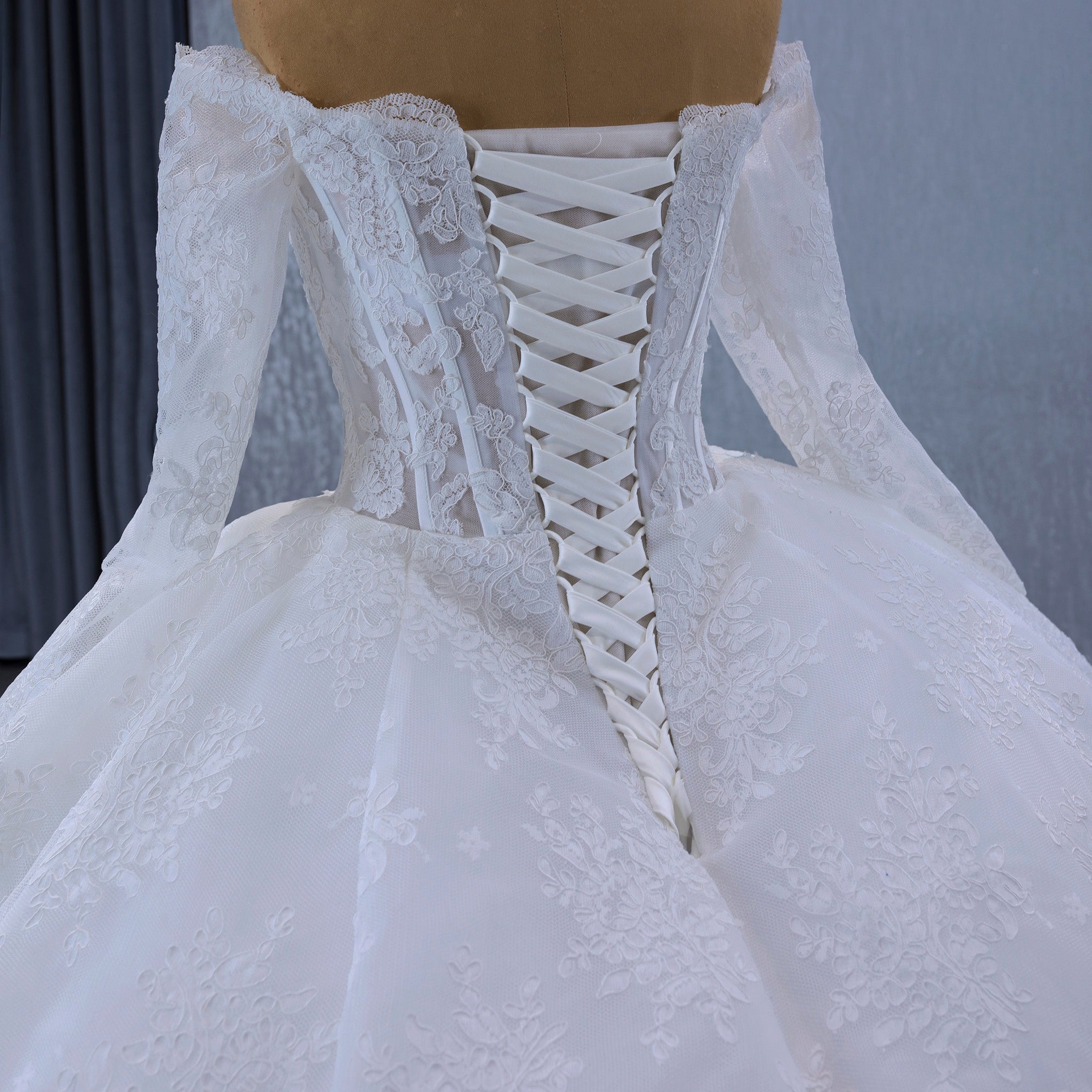 Luxury Off the Shoulder Long Sleeve Ball Gown Wedding Dress - Rosymae