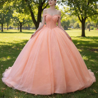 luxury Off-the-Shoulder Quinceanera Dress Pink Ball Gown Formal Gown - Rosymae