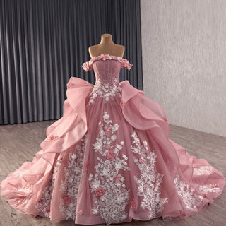 Luxury Off the Shoulder Quinceanera Dress with Cascading Ruffle Skirt - Rosymae