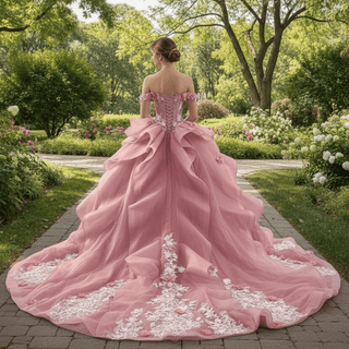 Luxury Off the Shoulder Quinceanera Dress with Cascading Ruffle Skirt - Rosymae