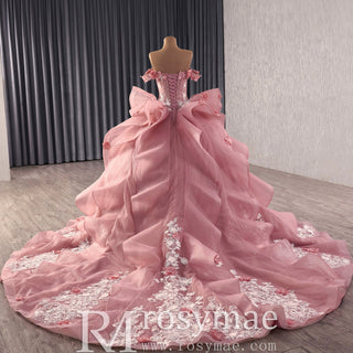 Luxury Off the Shoulder Quinceanera Dress with Cascading Ruffle Skirt - Rosymae