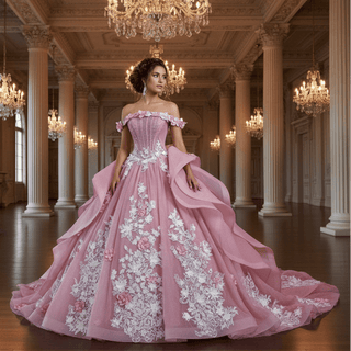 Luxury Off the Shoulder Quinceanera Dress with Cascading Ruffle Skirt - Rosymae