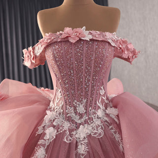 Luxury Off the Shoulder Quinceanera Dress with Cascading Ruffle Skirt - Rosymae