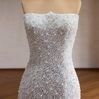 Luxury Pearl & Sequin Mermaid Wedding Dress with Detachable 3D Floral Overskirt Train