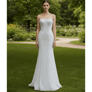 Luxury Pearl & Sequin Mermaid Wedding Dress with Detachable 3D Floral Overskirt Train