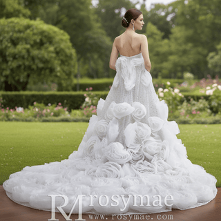 Luxury Pearl & Sequin Mermaid Wedding Dress with Detachable 3D Floral Overskirt Train