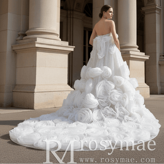 Luxury Pearl & Sequin Mermaid Wedding Dress with Detachable 3D Floral Overskirt Train
