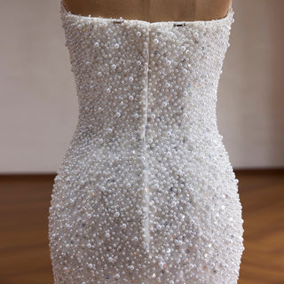 Luxury Pearl & Sequin Mermaid Wedding Dress with Detachable 3D Floral Overskirt Train