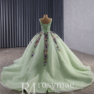 Luxury Plunging Light Green Quinceanera Dresse with Width Straps - Rosymae