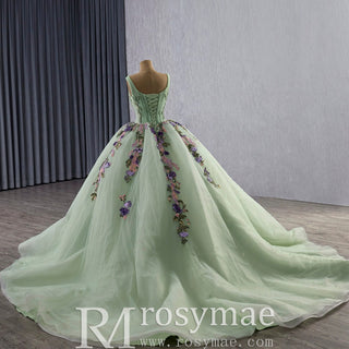 Luxury Plunging Light Green Quinceanera Dresse with Width Straps - Rosymae