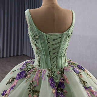 Luxury Plunging Light Green Quinceanera Dresse with Width Straps - Rosymae