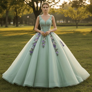 Luxury Plunging Light Green Quinceanera Dresse with Width Straps - Rosymae
