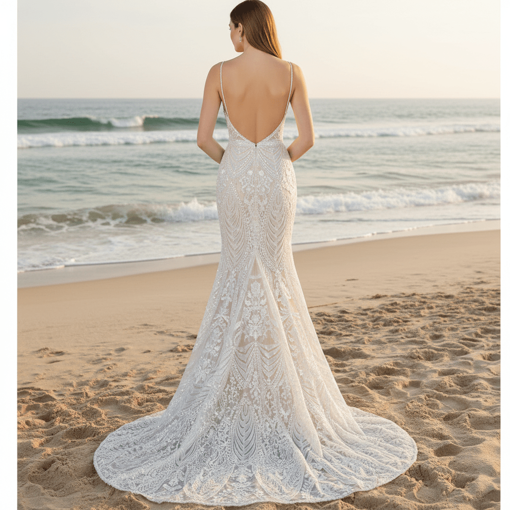 Luxury Plunging Neck Tank Straps Lace Mermaid Wedding Dress - Rosymae