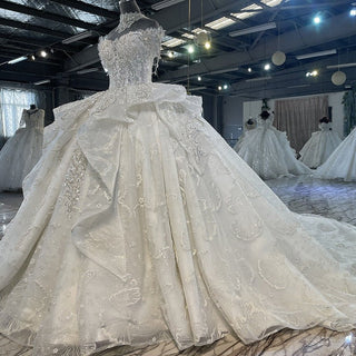 Luxury Puffy Ruffle Skirt Ball Gown Sparkly Wedding Dress - Rosymae