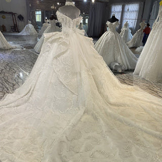 Luxury Puffy Ruffle Skirt Ball Gown Sparkly Wedding Dress - Rosymae