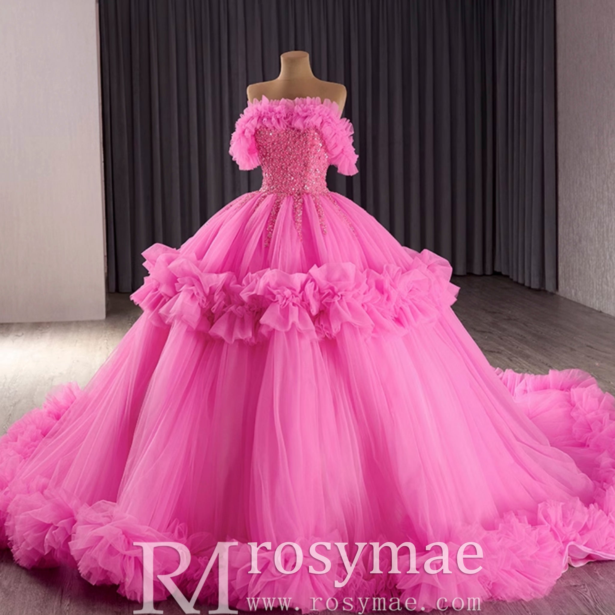 luxury Quinceanera Dress Beaded Ball Gown with Off the Shoulder - Rosymae