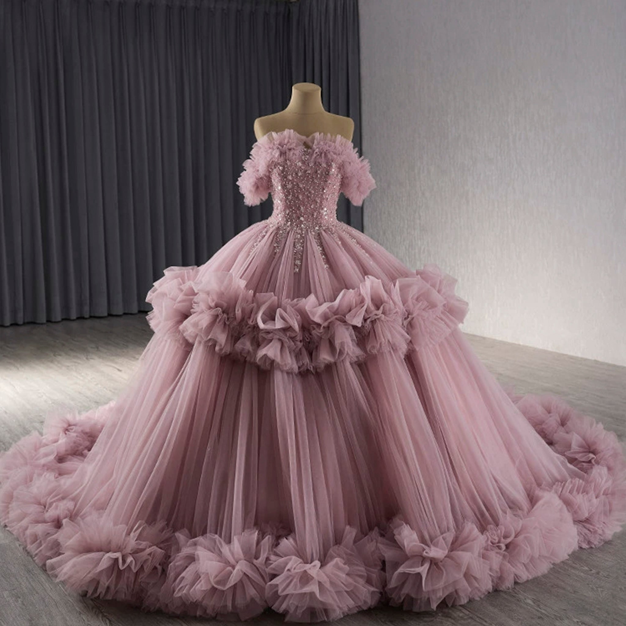 luxury Quinceanera Dress Beaded Ball Gown with Off the Shoulder - Rosymae