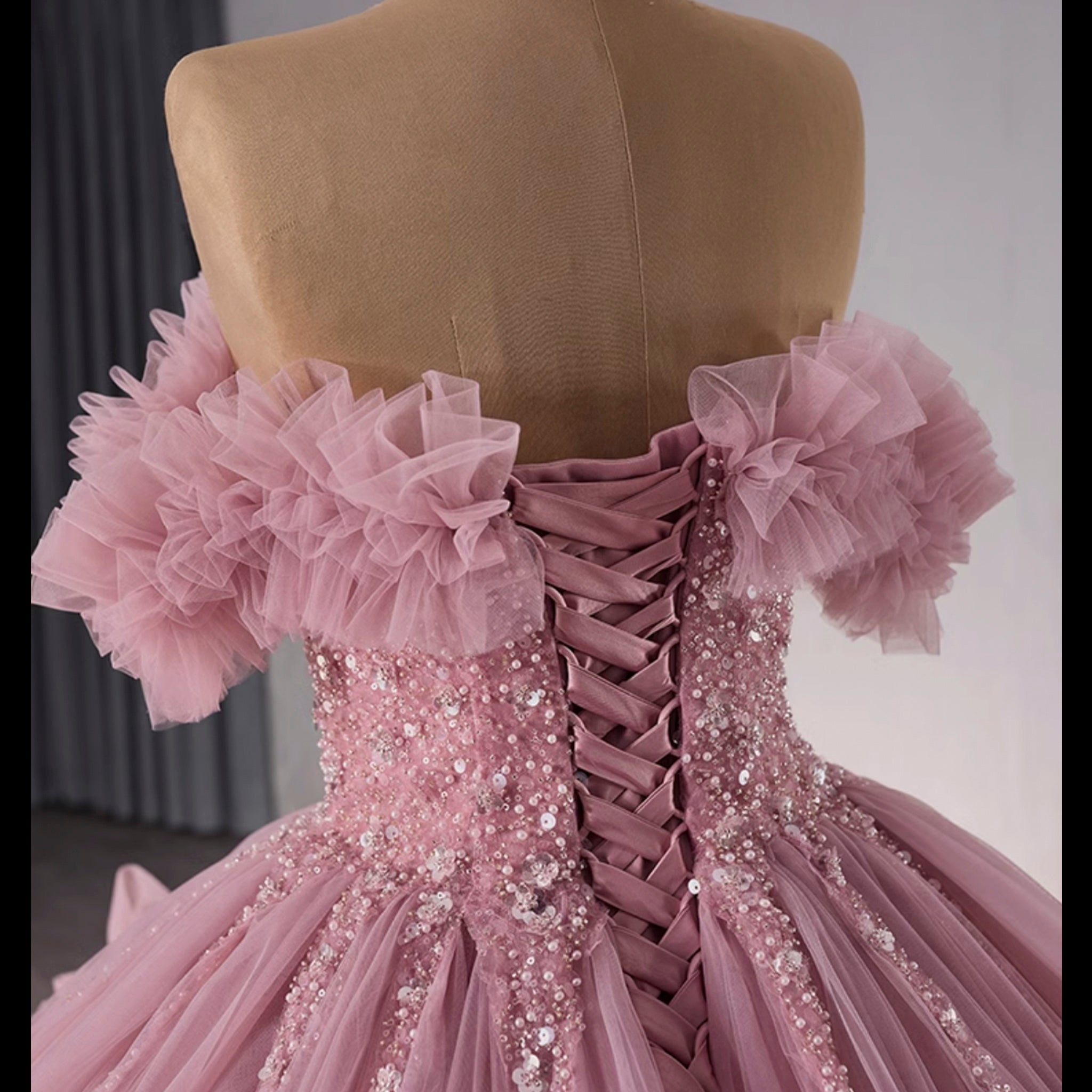 luxury Quinceanera Dress Beaded Ball Gown with Off the Shoulder - Rosymae